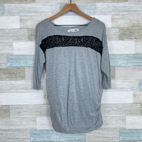 Old Navy Maternity Lace Dolman Tee Gray Black Stretch Casual Womens Medium - Picture 1 of 6
